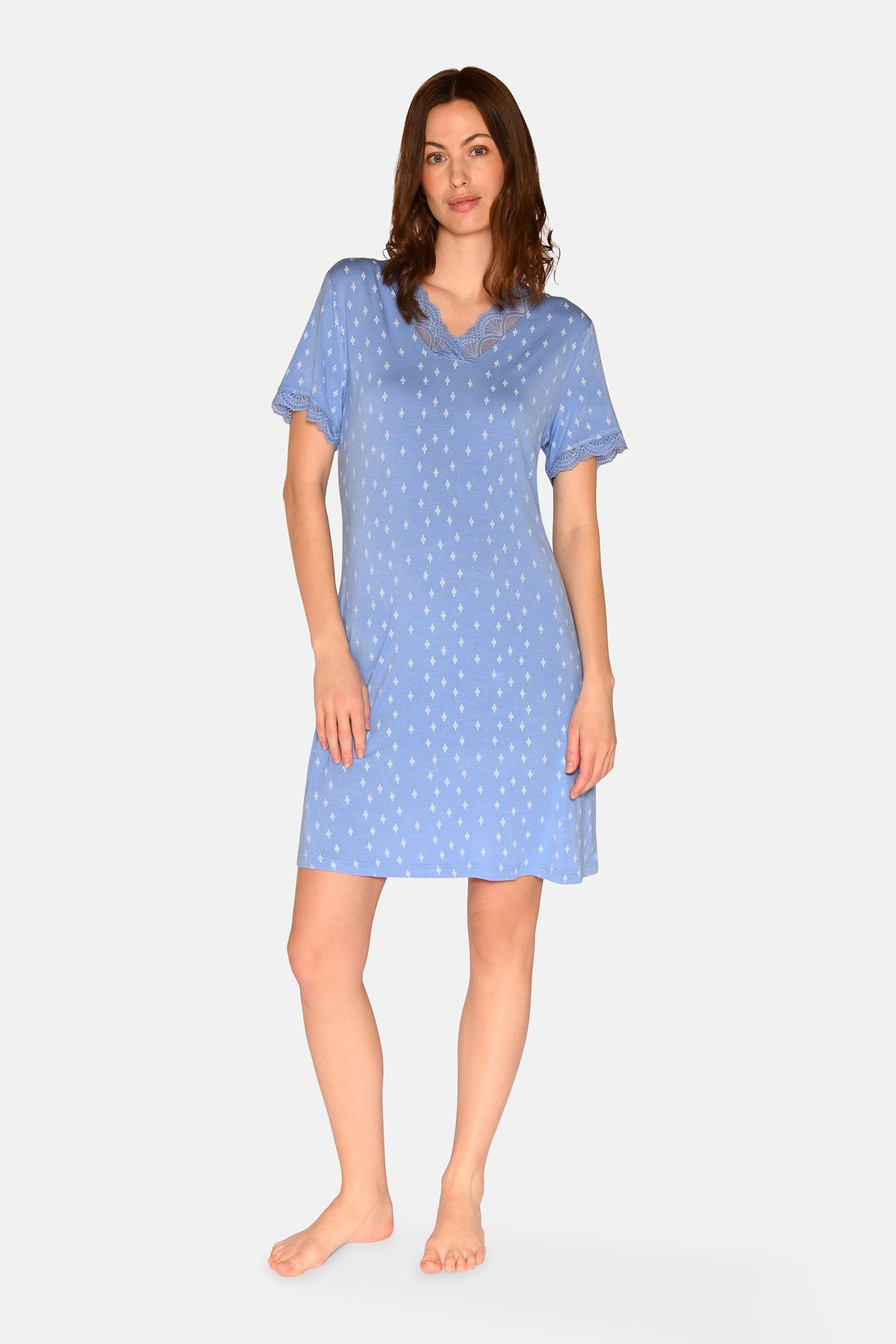 Jacqueline Kurzarm-Nachthemd, Azurblau Allover-Print