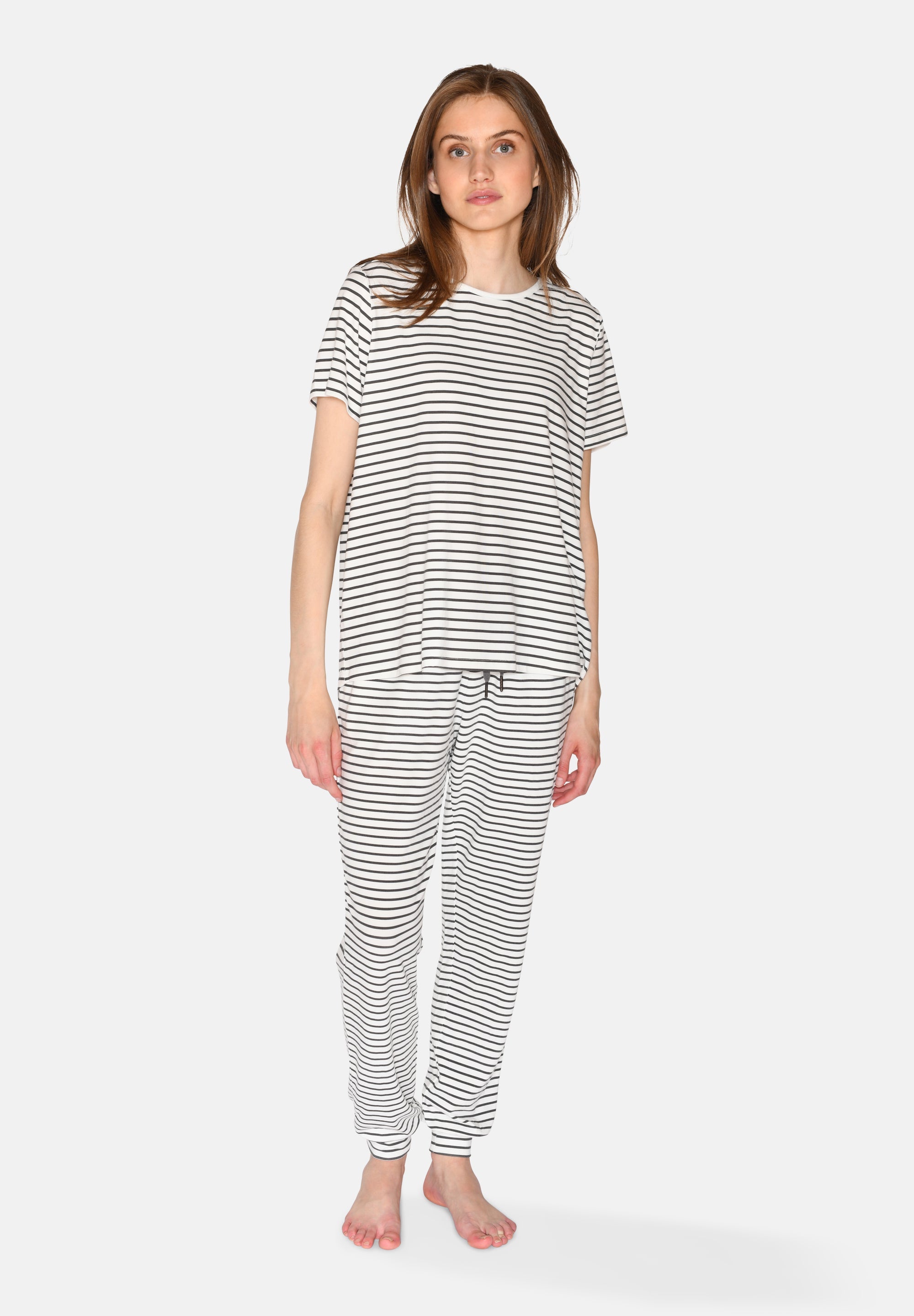 Bea Kurzarm-T-Shirt, Pflastergrau Streifen