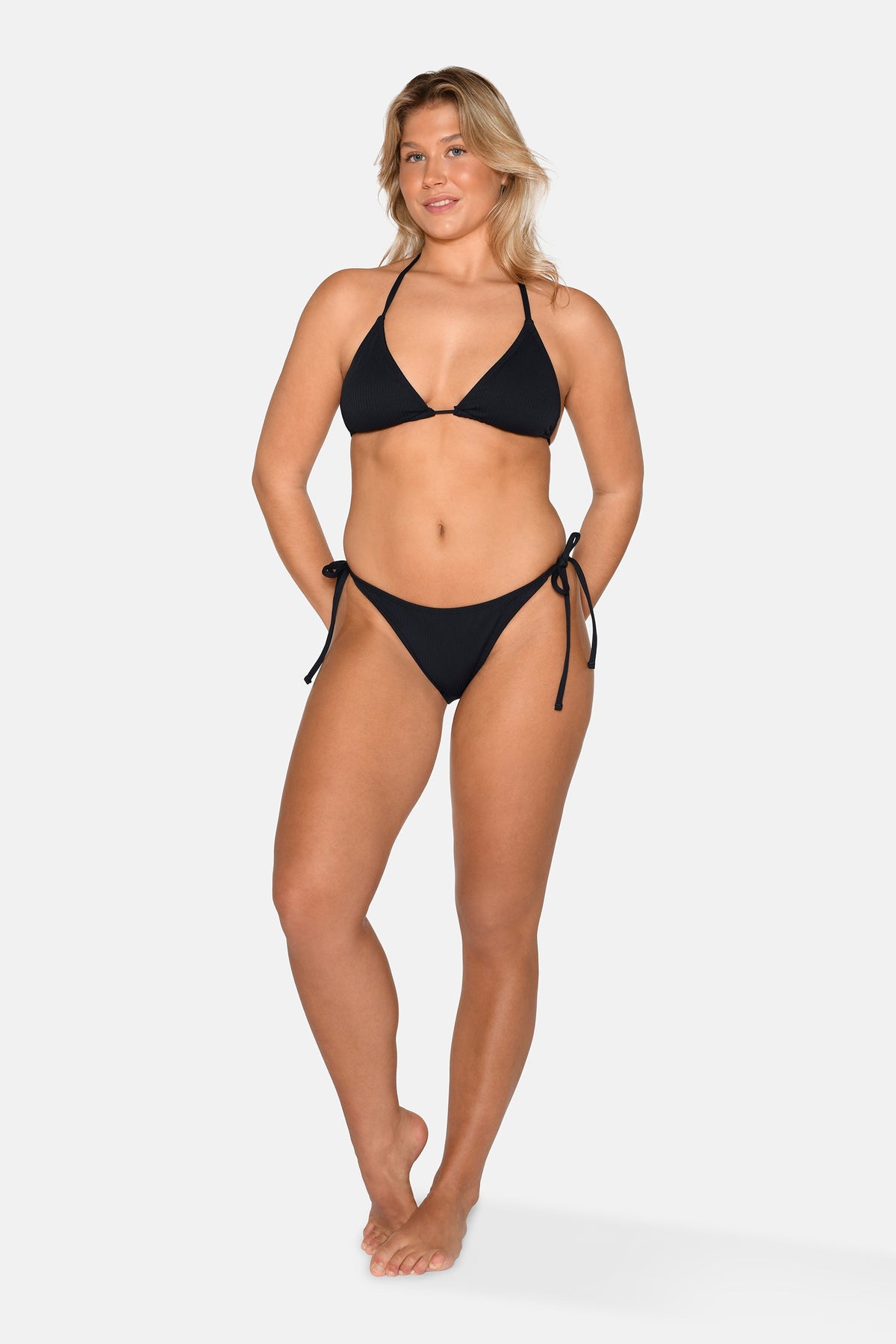Carin Bikini-Tangahose zum Binden, Schwarz