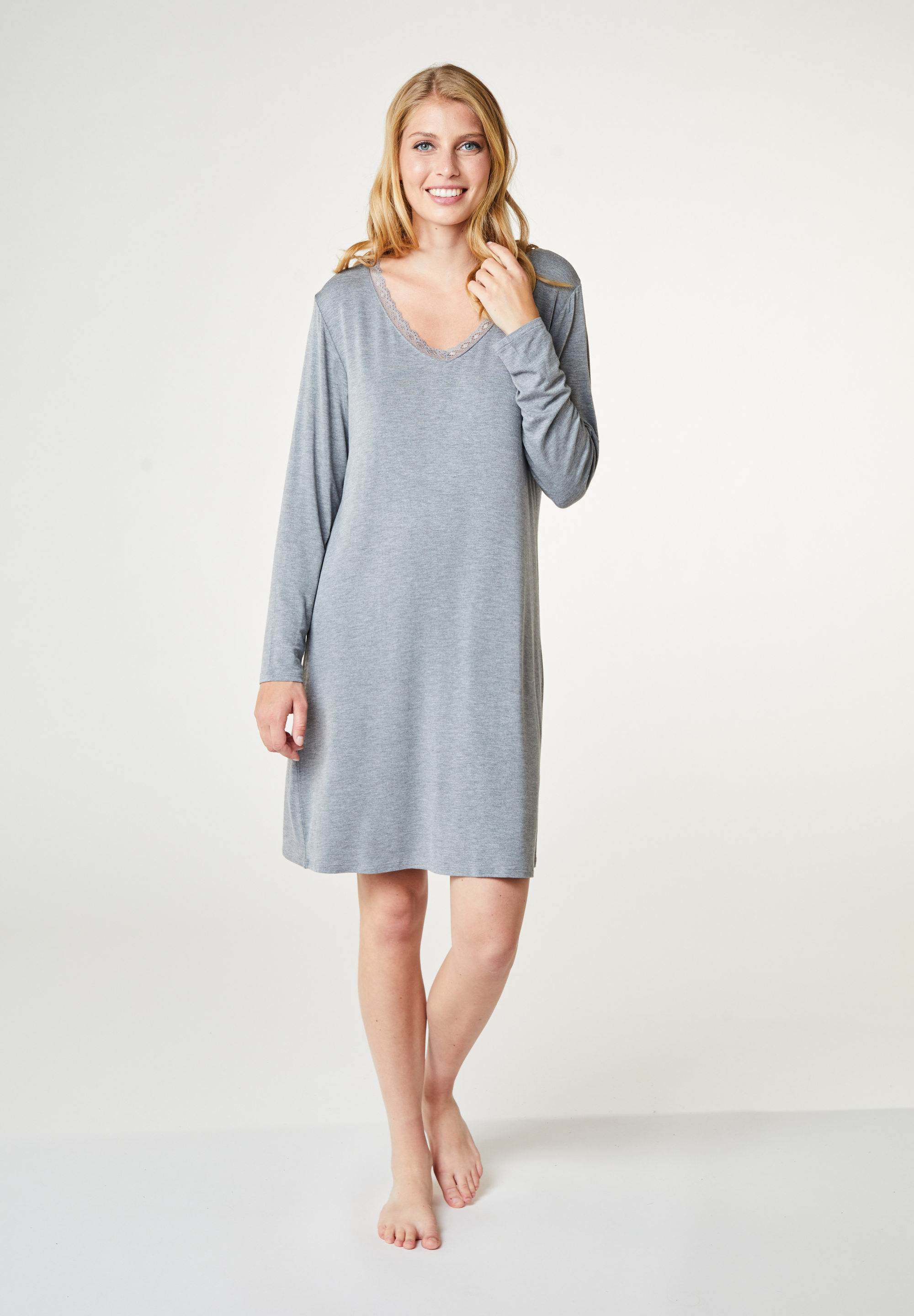 Jacqueline Long Sleeve Dress, Grey Melange