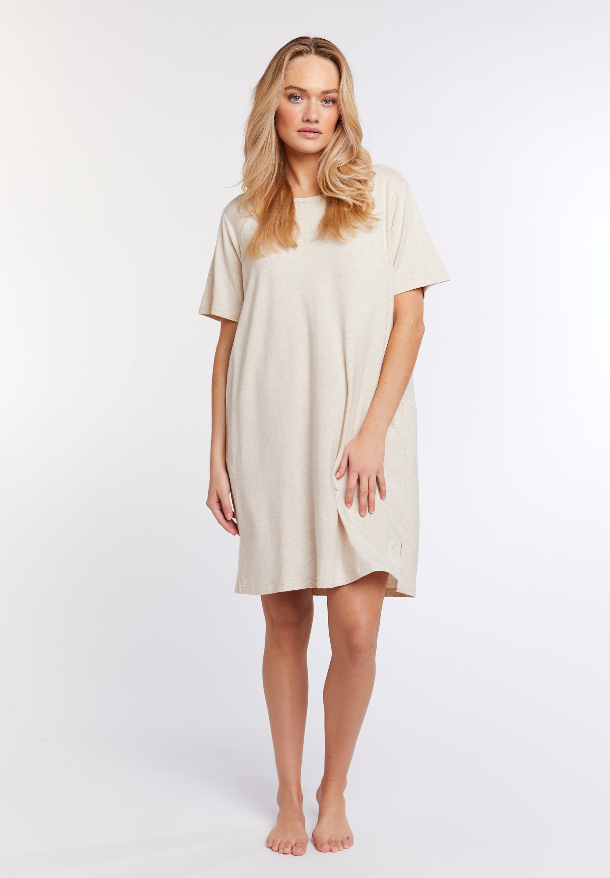 Bea Short Sleeve Dress, Sand Melange