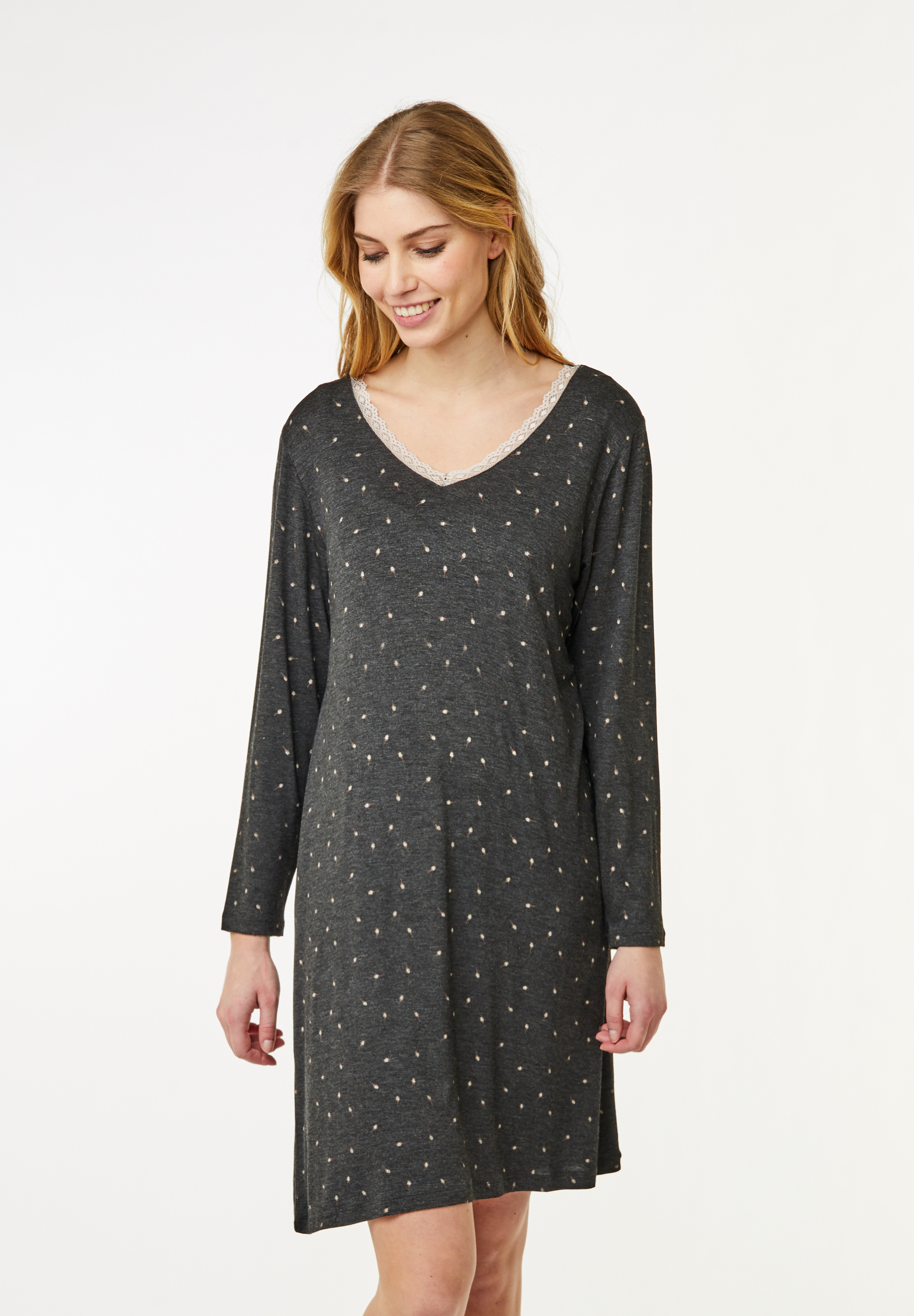 Jacqueline Long Sleeve Dress, Dark Grey Melange