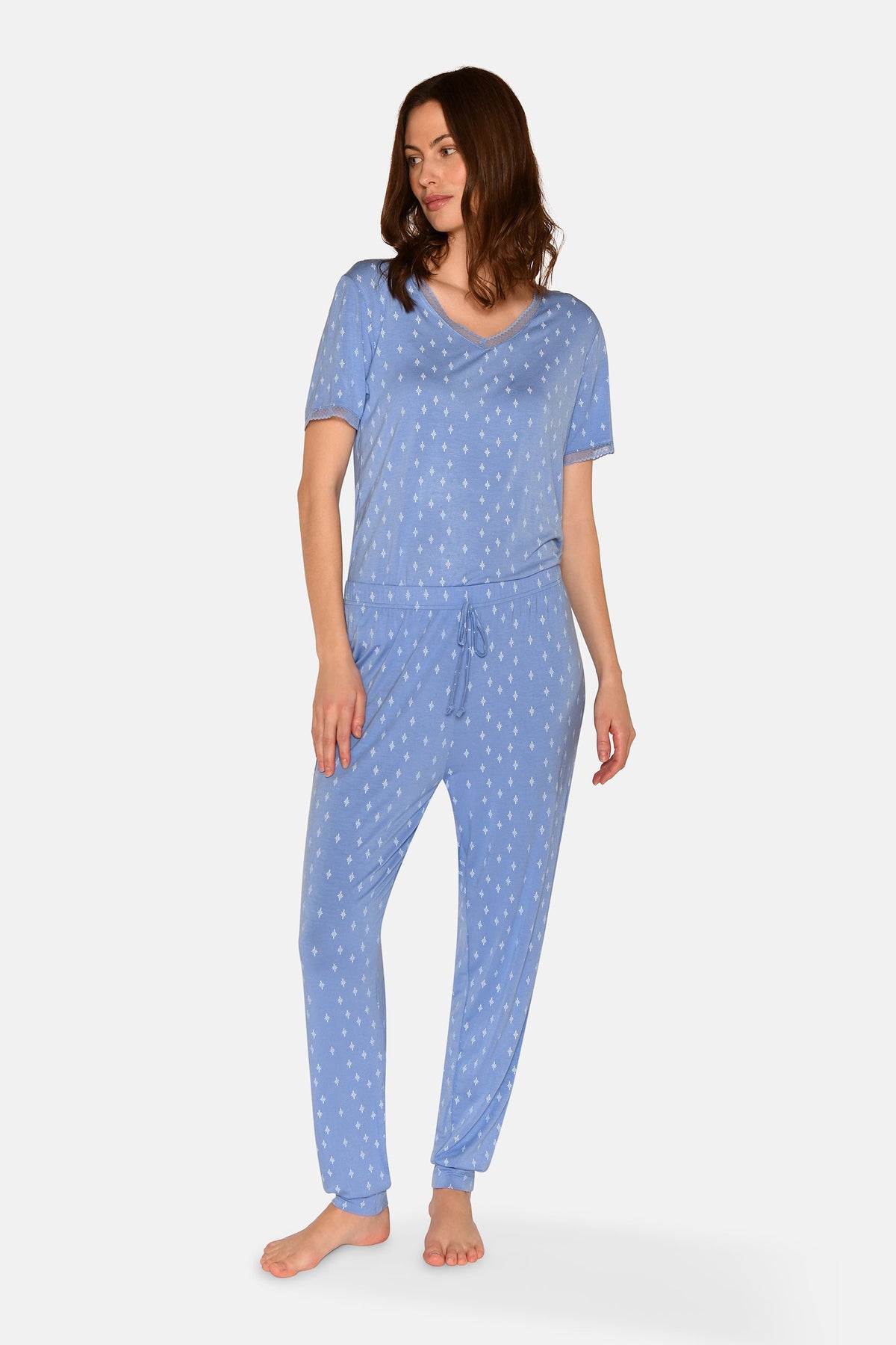 Johanne Hose, Azurblau Allover-Print