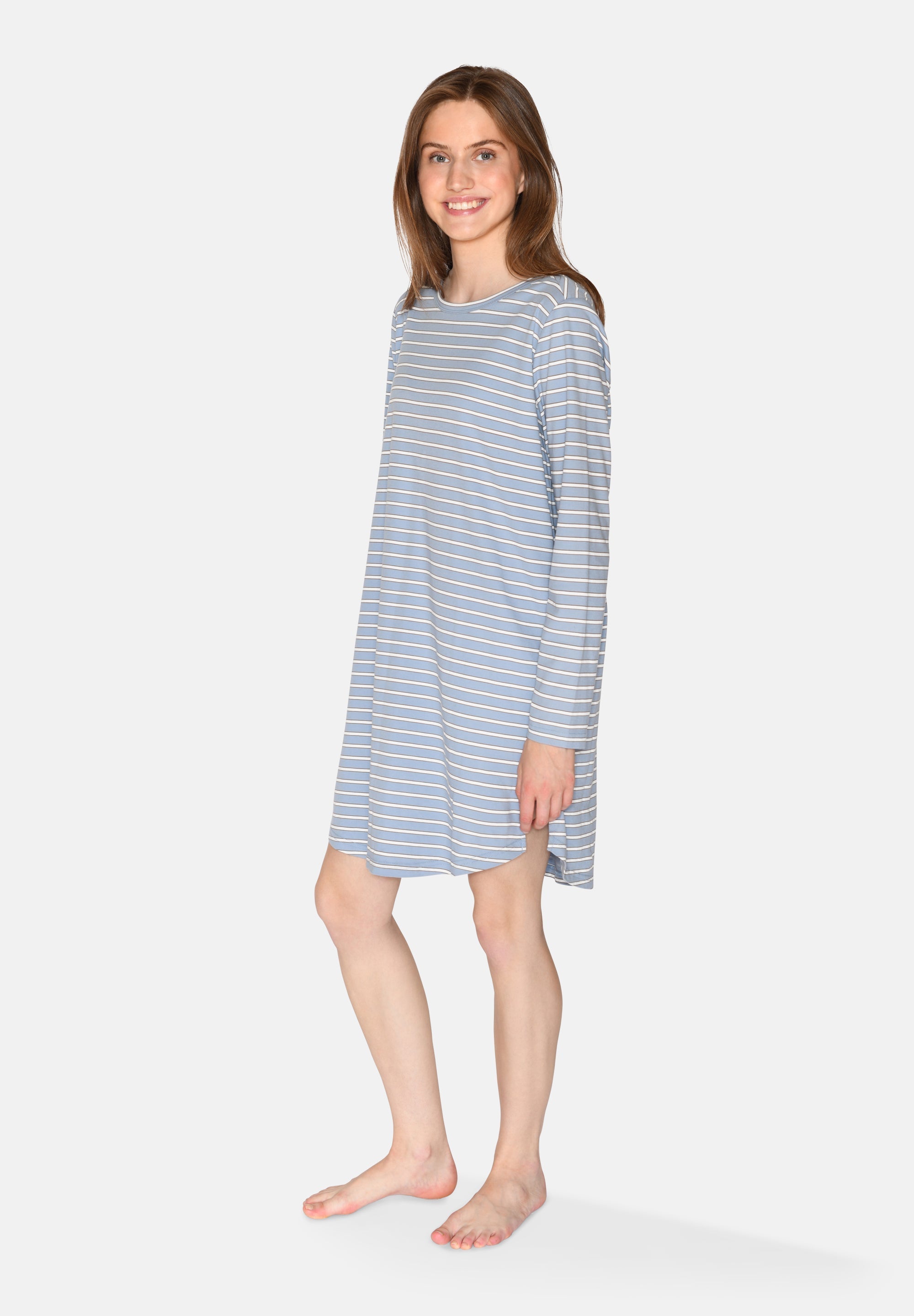 Nicole L/S Dress, Faded Denim Stripe