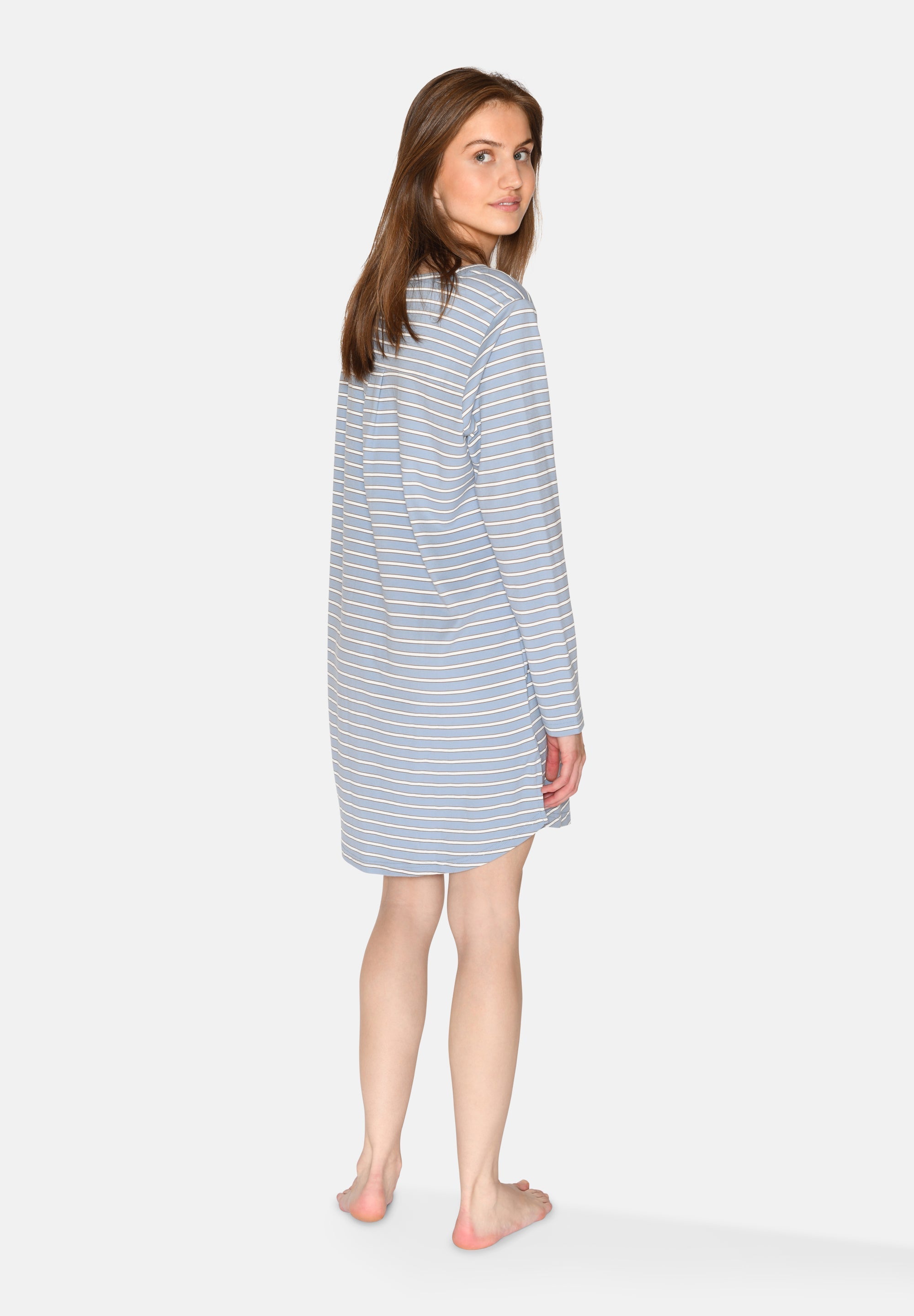 Nicole L/S Dress, Faded Denim Stripe