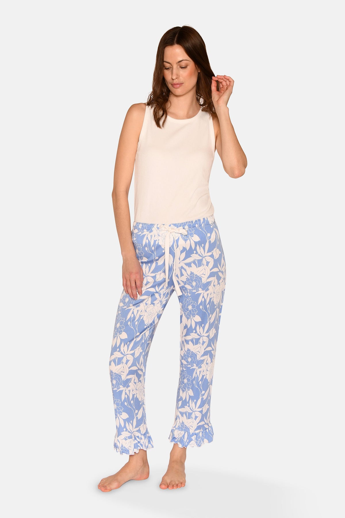 Saga verkürzte Hose, Azurblau Allover-Print