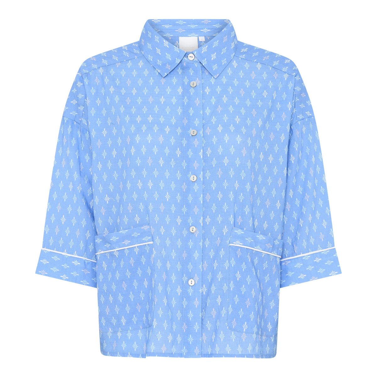 Sonja Shirt, Azurblau Allover-Print