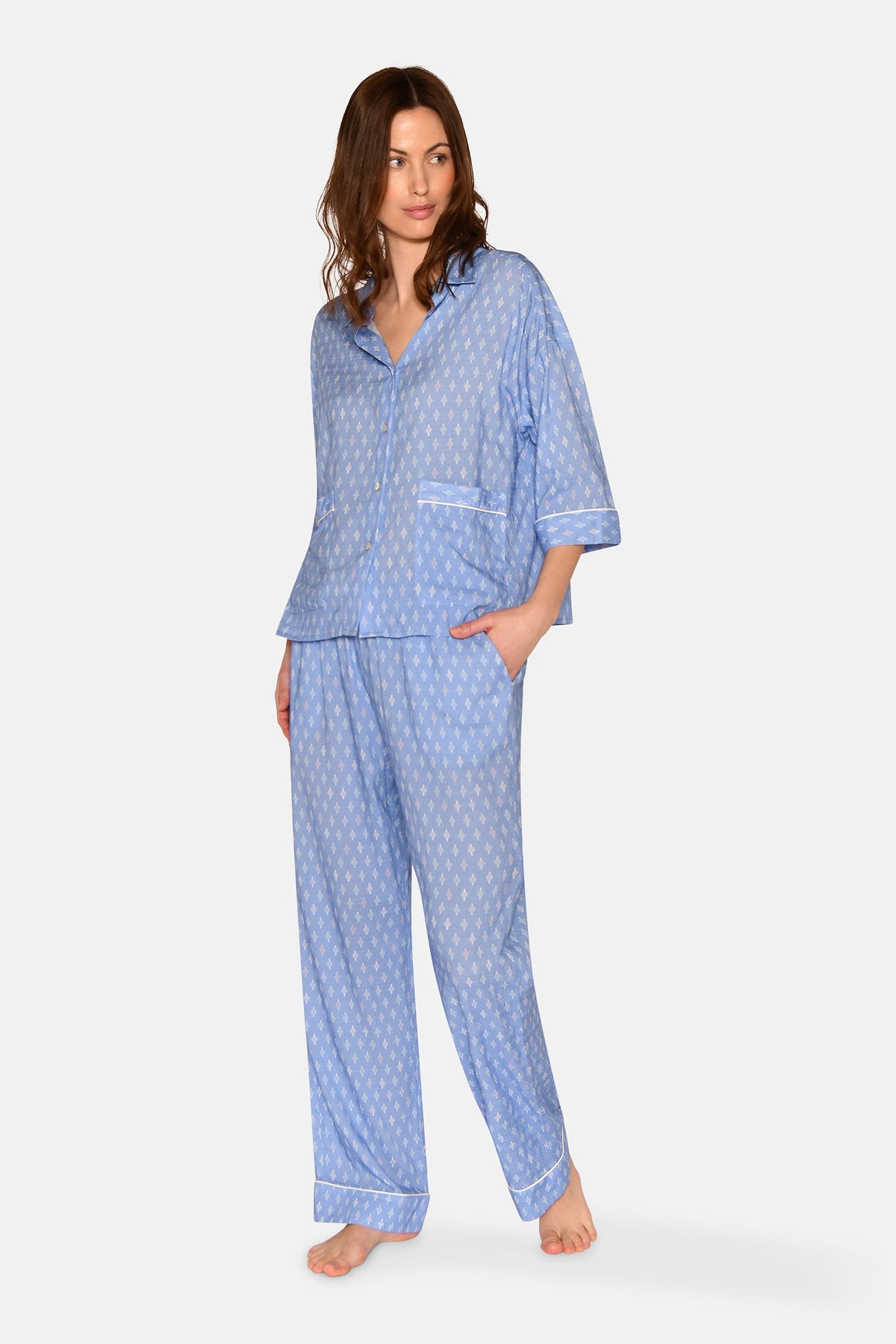 Sonja Shirt, Azurblau Allover-Print