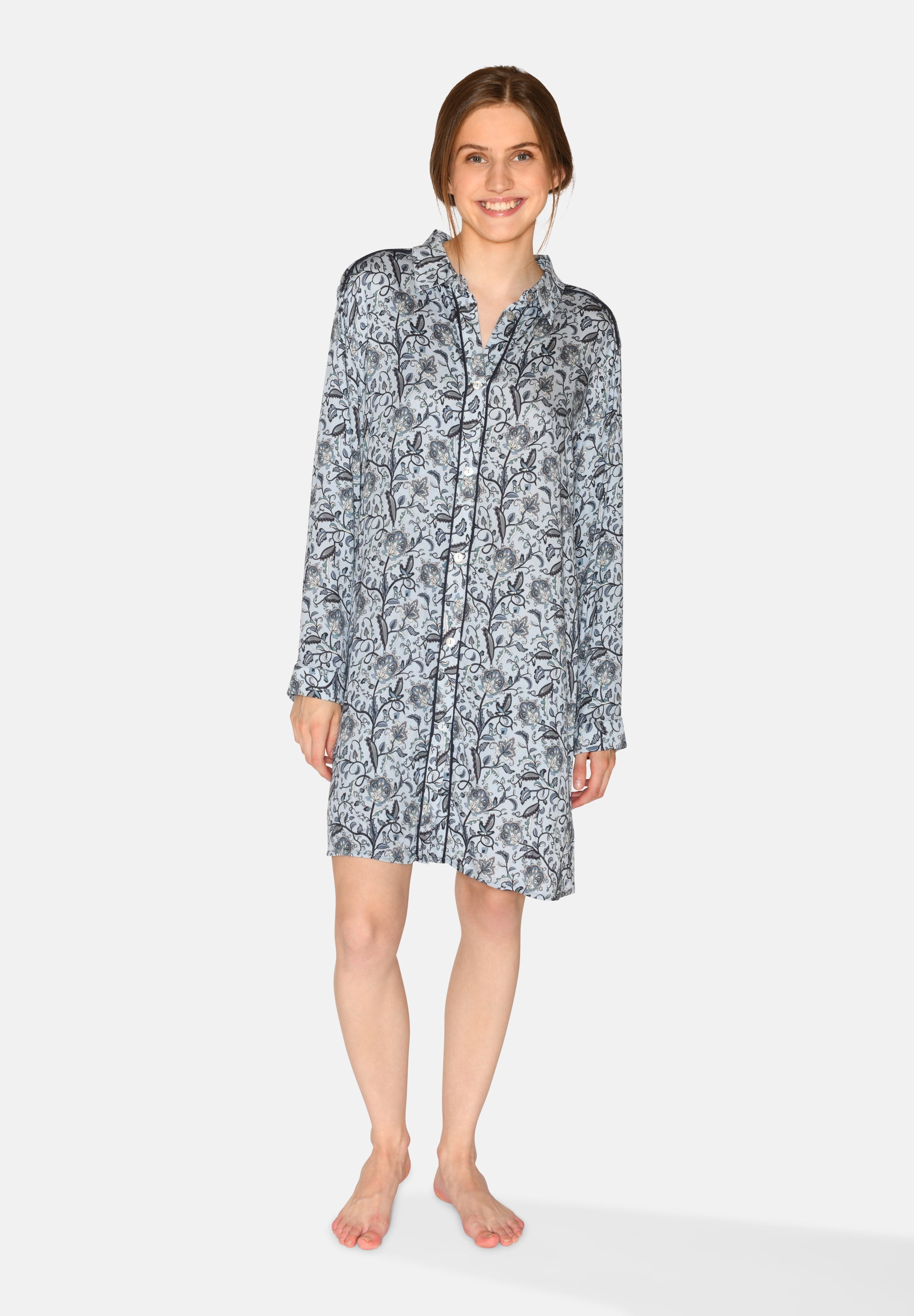 Jinna Boyfriend Shirt, Celestian Blue AOP